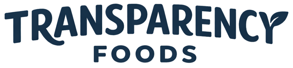 Transparency Foods logo with blue text on a white background