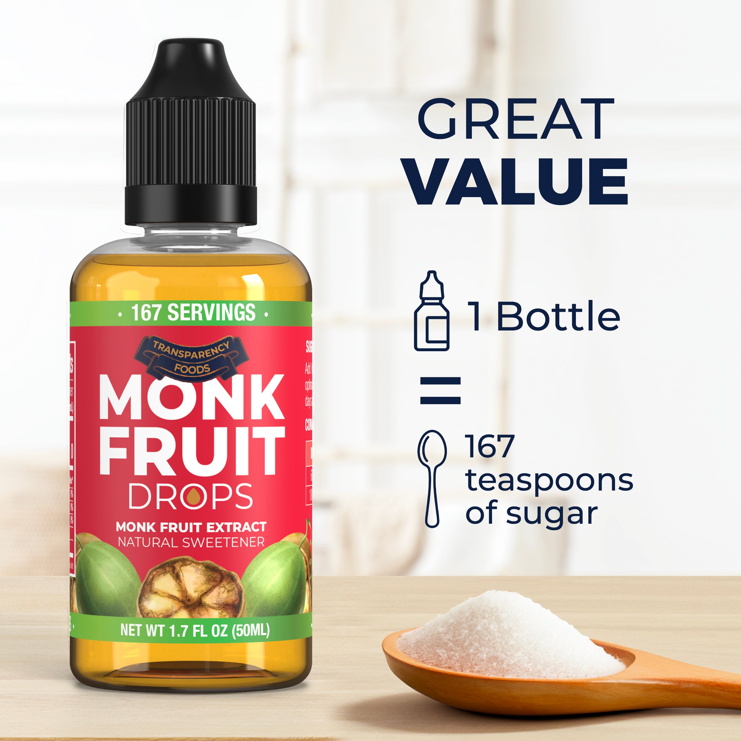 Monk Fruit Drops - New Formula (6 Drops = 1 Tsp of Sugar)