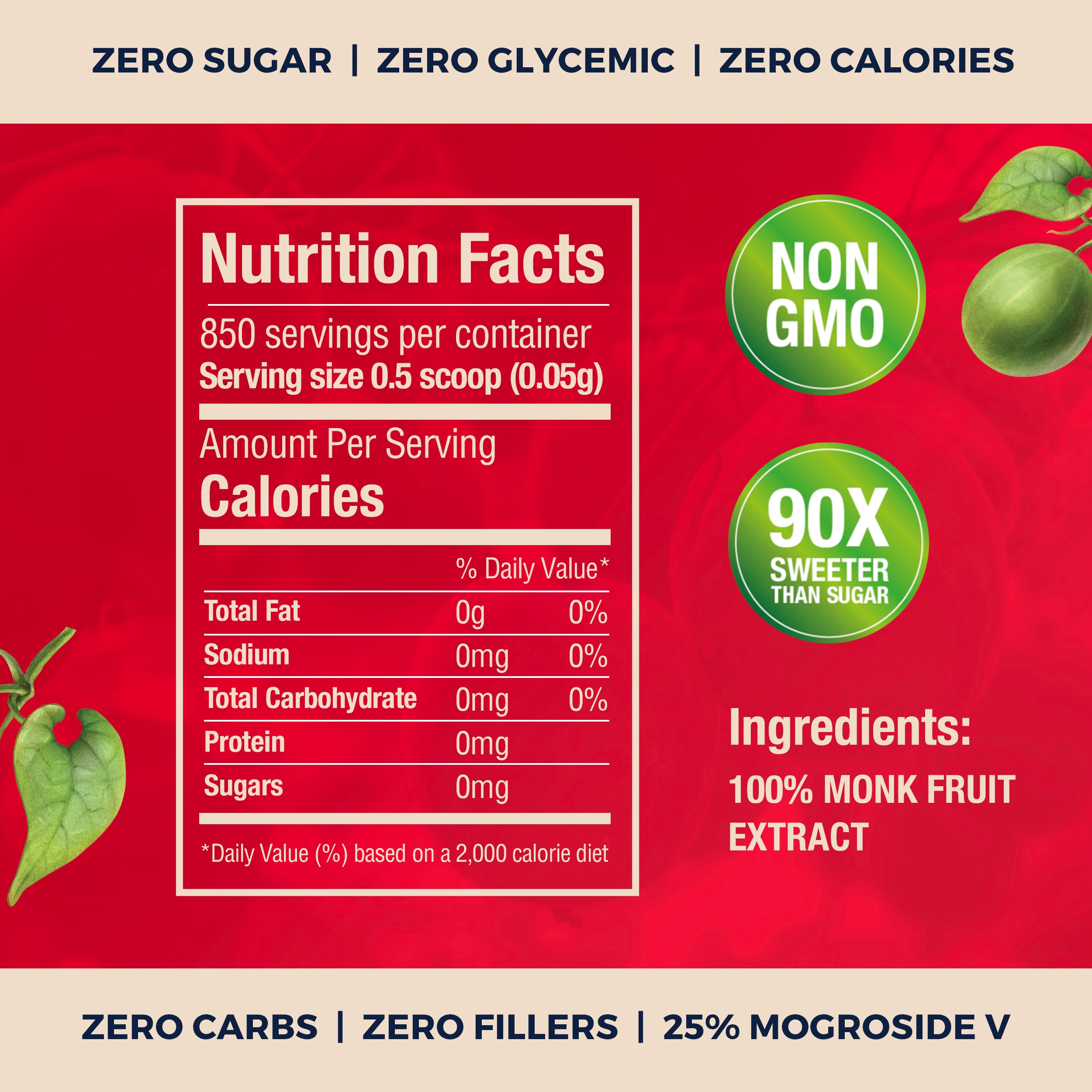 Monk Fruit Extract Powder - 90X Sweeter Than Sugar - 25% Mogroside V (Bulk)