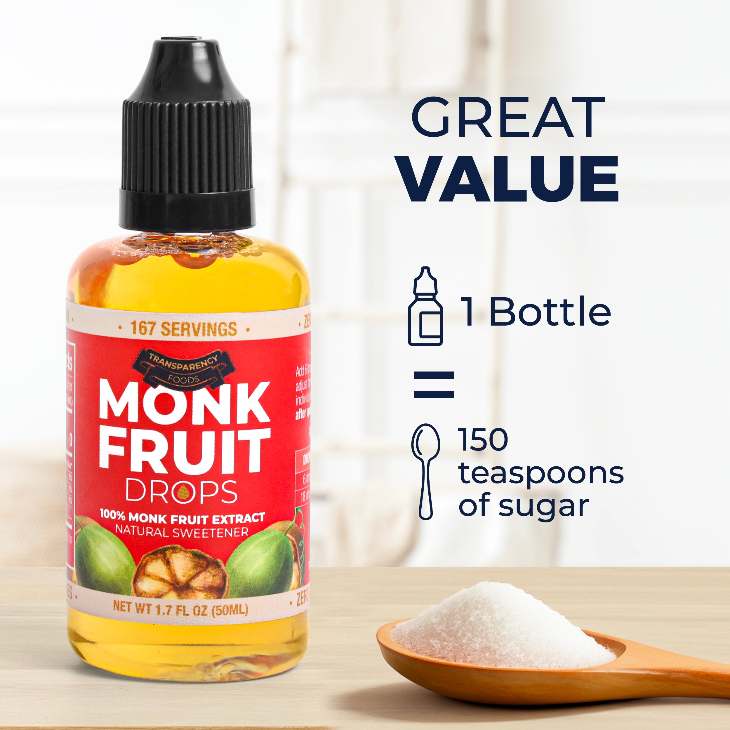 Monk Fruit Drops - 100% Monk Fruit Extract (6 Drops = 1 Tsp of Sugar)