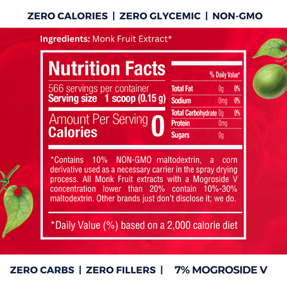 Monk Fruit Extract Powder - 25X Sweeter Than Sugar - 7% Mogroside V (3oz, 566 servings)