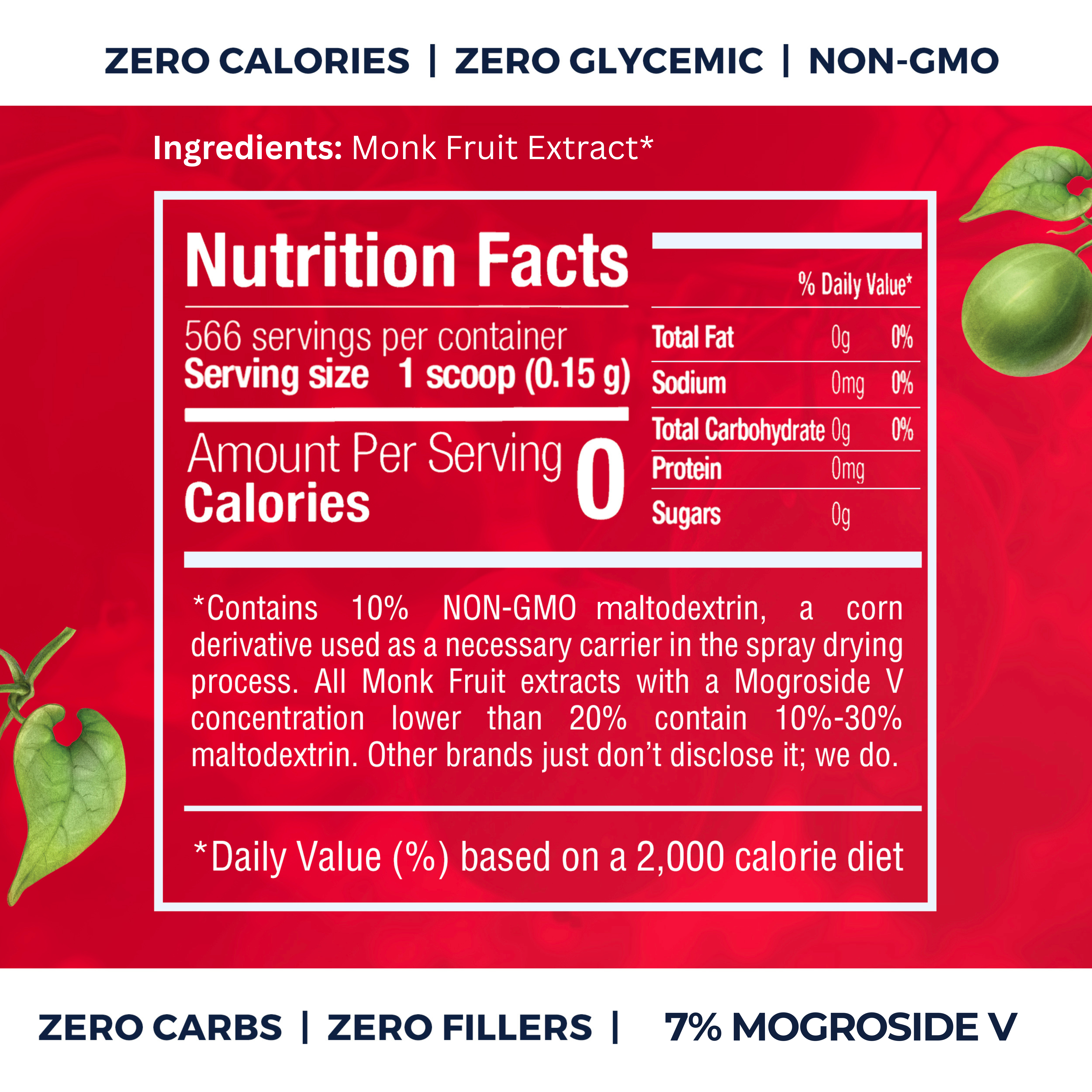 Monk Fruit Extract Powder - 25X Sweeter Than Sugar - 7% Mogroside V (3oz, 566 servings)